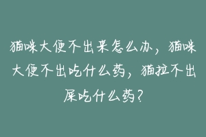 猫咪大便不出来怎么办,猫咪大便不出吃什么药,猫拉不出屎吃什么药?