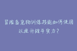 冒险岛宠物训练技能如何使用以提升战斗实力?