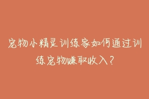 宠物小精灵训练家如何通过训练宠物赚取收入?
