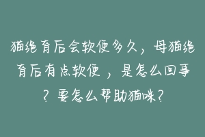 猫绝育后会软便多久,母猫绝育后有点软便 ,是怎么回事?要怎么帮助猫咪?-动物百科